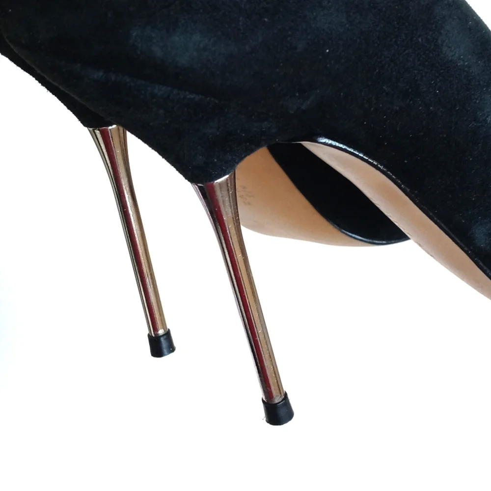 Zara Women’s Elegant Black Leather Suede Steel Chrome 5” Platform Heels 38 (7.5)